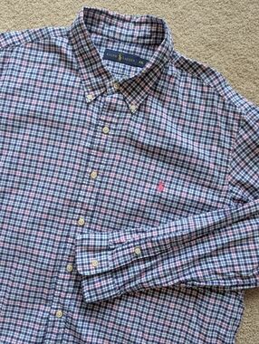 Ralph Lauren Men's Blue/Pink Plaid Cotton Long Sleeve Button Down Shirt Sz XXL